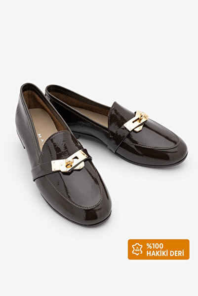 Marjin Women's Loafer Genuine Leather Buckle Moccasin Casual Shoes Nador Brow...