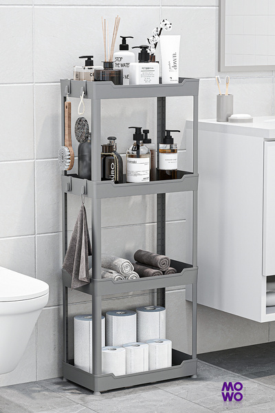 Mowo Home Mowo 4 Katlı Ayaklı Gri Banyo Rafı, Mutfak Rafı, Havluluk, Deterjan...