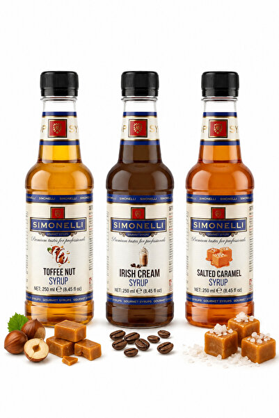 Simonelli 3'lü Kahve Şurubu Seti 250 ml (3x250 ml) - Toffenut, Tuzlu Karamel ...
