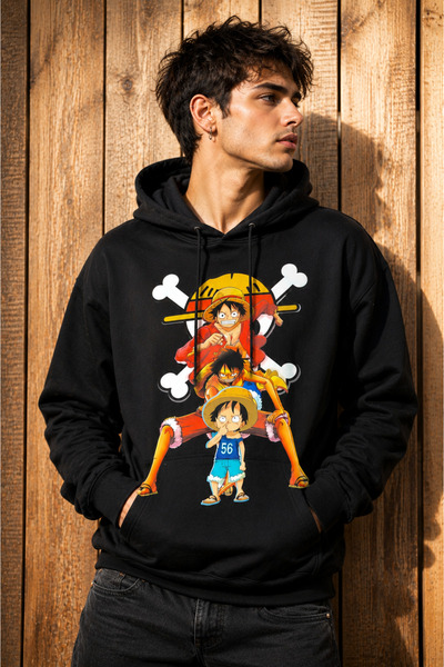 FG KONNİCHİWA Hanorac cu glugă dintr-o bucată Imprimare cu laser Luffy Zoro A...