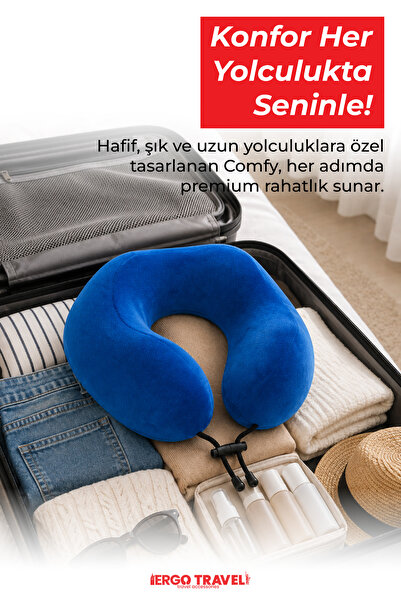 Viscofoam Comfy Ortopedik Seyahat Yastığı Visco Boyun Destekli Seyahat Yastığı - Mavi | Ergo Travel