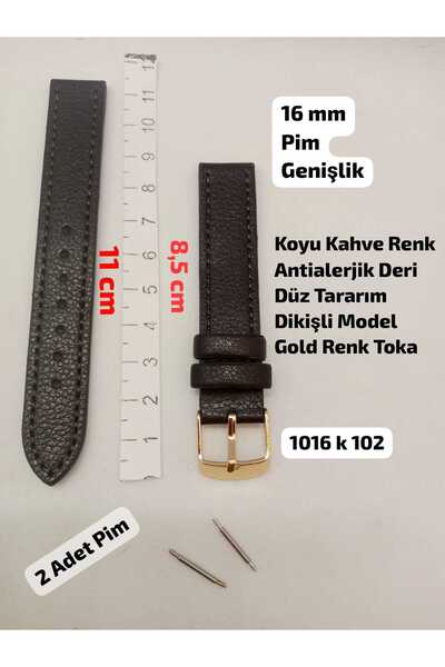 Brality 16 mm Uyumlu Kol Saati Kordonu , Koyu Kahve Renk Dikişli-Düz Model , ...