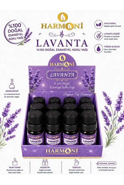 HARMONİ LAVANTA Çiçeği Esansiyel Uçucu Koku 10ML 12'li Stant Difüzör Esansı B...