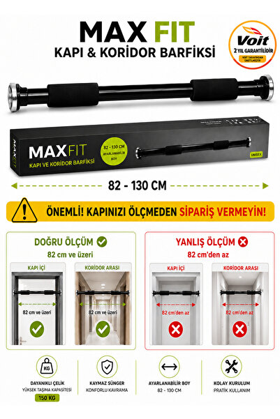 MAXFIT Barfiks Demiri Barı 82-130 cm Kapı ve Koridor Barfiksi Barfix Spor Ale...