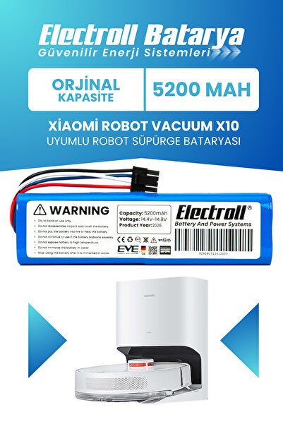 ELECTROLL Xiaomi Robot Vacuum X10 Uyumlu Batarya (ORJİNAL KAPASİTE) 5200mah P...