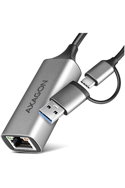 Axagon Adaptor retea ADE-TXCA, RJ-45, USB-C + USB-A, Gri