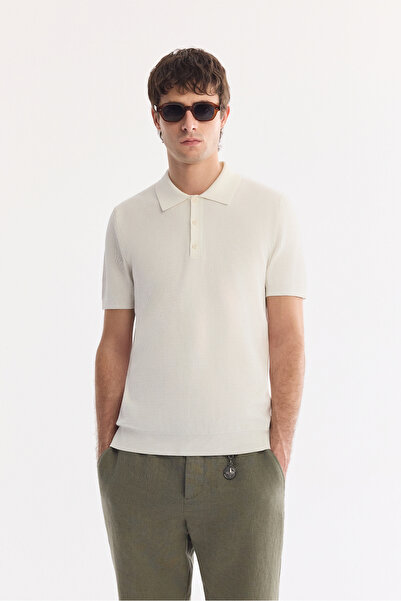 Avva Men's Ecru Polo Neck Soft Touch Regular Fit Knitwear T-Shirt A61Y5046