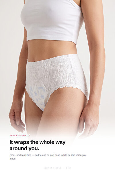 GİZA Keep It Simple Disposable Period Underwear – Overnight Sanitary Pants with Built-in Pad, 360° Leak Protection for Heavy Flow, Postpartum & Travel, Size M, 10 Pieces