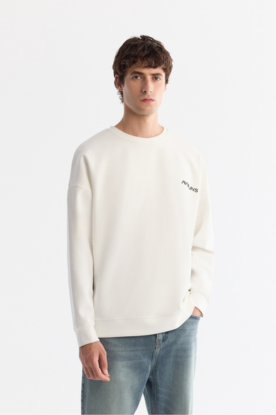 Avva Men's Ecru Crew Neck Elastane Sweatshirt A42Y1248