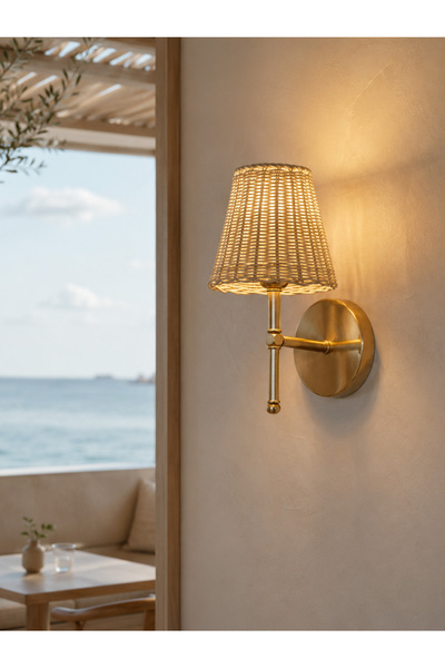 Maison Avf Rattan Bohem Duvar Aydınlatması Kablolu Aplik - Alt Parlak Gold