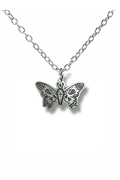 Herşey Nota Unisex Necklace with Gothic Style Butterfly Figure |   Black Deta...