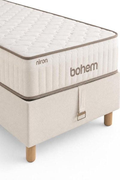 Niron Bohem Pocket Düz Tek Kişilik Yatak Baza Başlık Seti - Pocket Orta Sert
