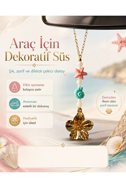 Arsaley Collection Büyük Çiçek Charm Boncuk Araç Süsü, Dikiz Aynası Süsü