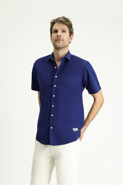 Kiğılı Short Sleeve Regular Fit Patterned Seersucker Cotton Shirt