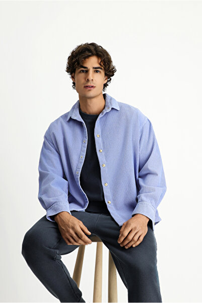 Kiğılı Long Sleeve Oversize Thick Ribbed Cotton Shirt