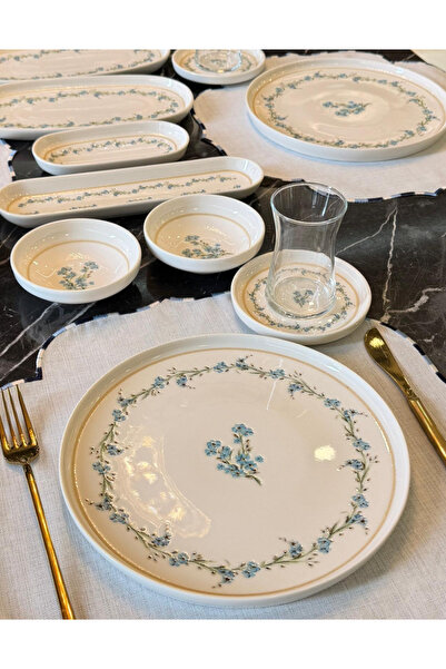 Onedekor 29 Parça Fleur Blue Porselen Kahvaltı Takımı