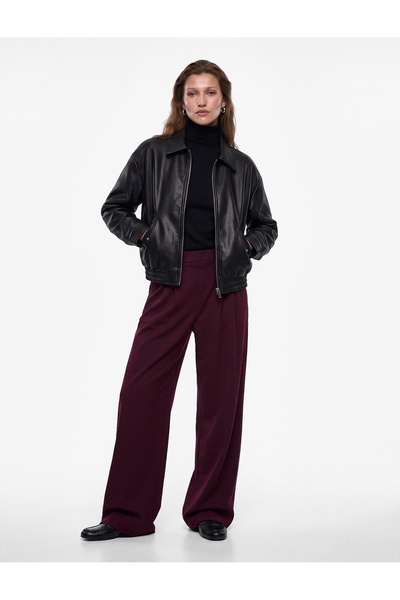 Koton Pleated Wide-Leg Palazzo Trousers with Crepe Fabric Pockets