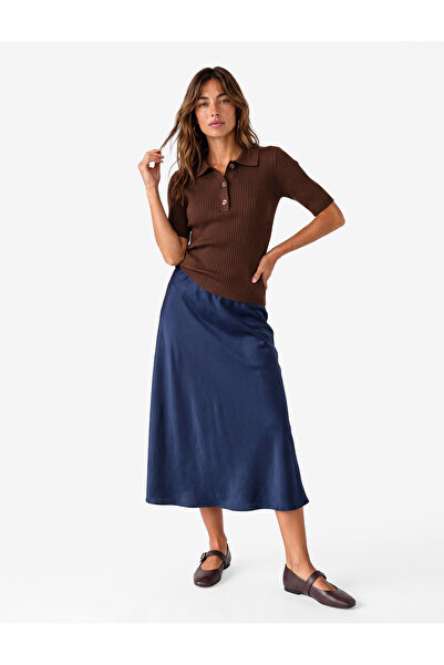 Koton Satin Flared Cut Midi Skirt