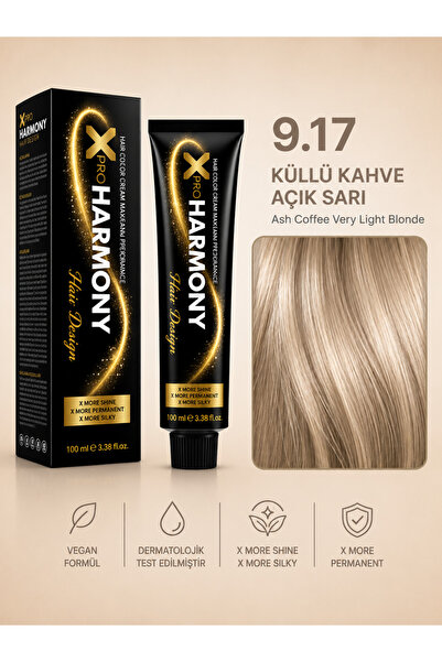 X Pro Harmony Tüp Boya 9.17 Very Light Brown İntense Ashy Sarı Küllü Kahve Sa...