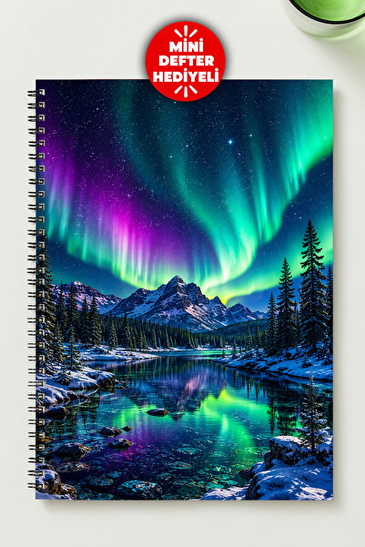 BLACKONECLASS North Lights Pine Forest Themed A5 Metal Spiral Unlined Cardboa...