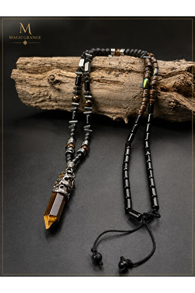 magıcgrange Kaplangözü, coconut, hematite, black onyx necklace - handmade, un...