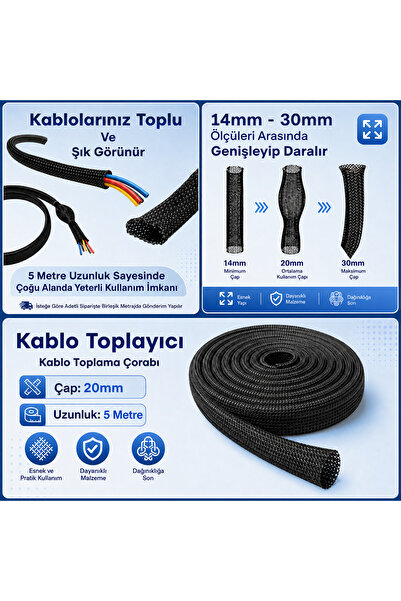 Atx Kablo Toplama Çorabı Kablo Toplayıcı 20mm X 5 Metre