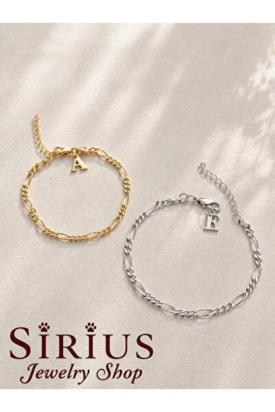 sirius jewelry 925 Ayar Gümüş Figaro Harfli Bileklik (Çift )
