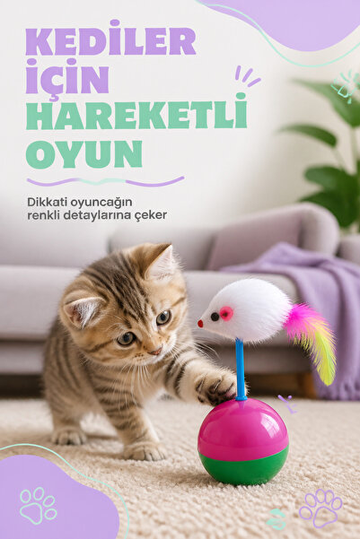 COZY SENSE Pembe Fareli Oyun Topu Hacı Yatmaz Yavru Kedi Oyuncağı Akıllı