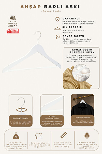 NYN Wooden M001-Çb Hanger Quality and Stylish Bar Hanger for Clothes and Trou...