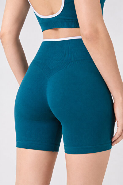 FOREVER MORE Women's High Waist Gathering and Lifting Seamless Sports Shorts ...
