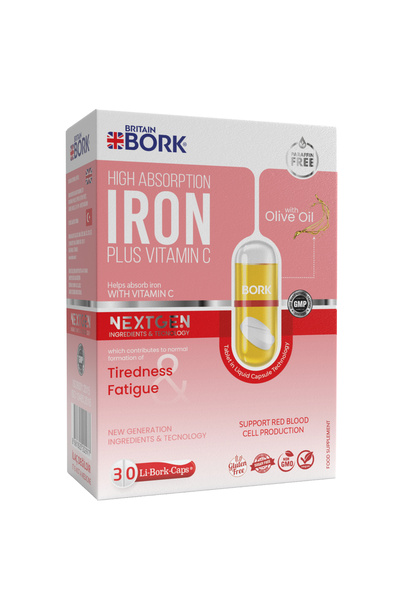 BRITAIN BORK IRON 30 Likit Kapsül Parafinsiz B12 Vitamin C İçeren Halsizlik v...