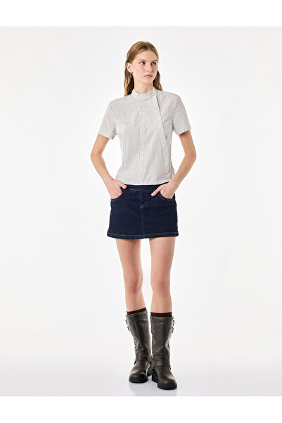 Koton Regular Fit Cotton Asymmetrical Button Detail Poplin Short Sleeve Court...