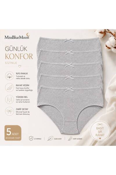 missblue moon High Waist Cotton 5-Piece Bato Women's Panties 5000