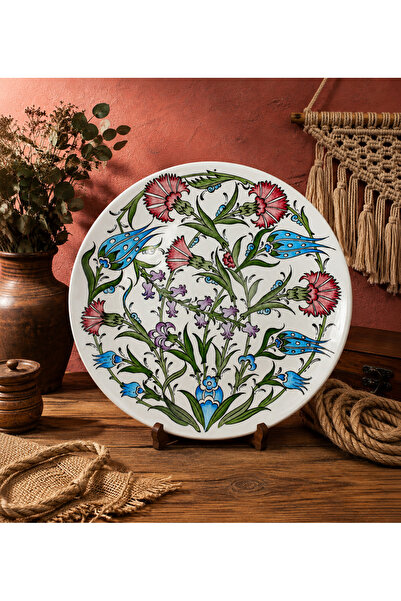 ŞahdarÇini Geleneksel Çiçek Desenli Modern Tasarım Çini Tabağı – 30 cm