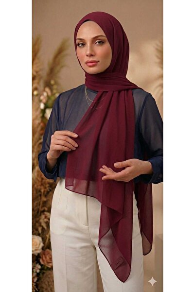 ŞALSERA Krep Şifon Bordo Şal 75 x 180 cm
