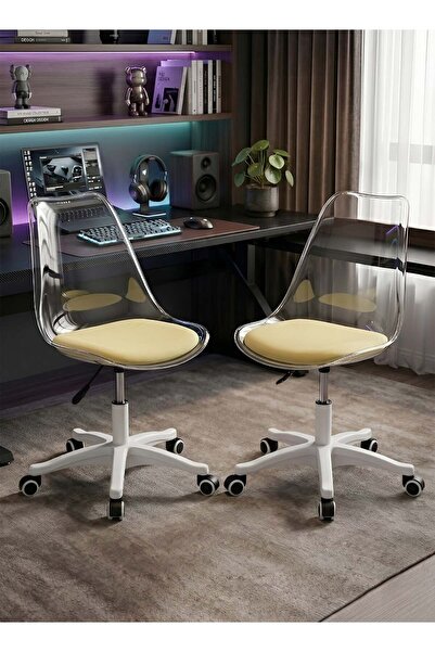 Taimi Set of 2-Ergonomic 360° Swivel Adjustable Height Chair, Yellow Padded,w...