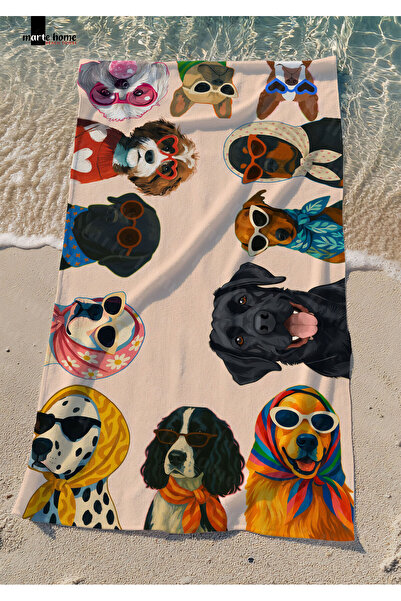 Marte Home Dogs - Colorful Dog Printed Beach Towel - 75X150 cm