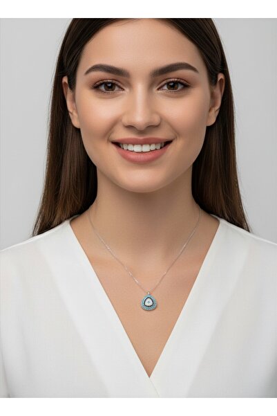 MİHRİ TAKI TASARIM Nazar Boncuğu Zirkon Taşlı Gümüş Kolye