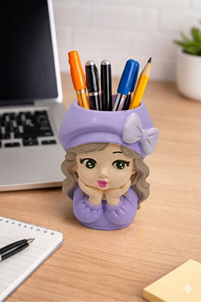 ps_studio.handmade El Yapımı Taş Tozu Döküm Dekoratif Kız Figürlü Kalemlik Mo...