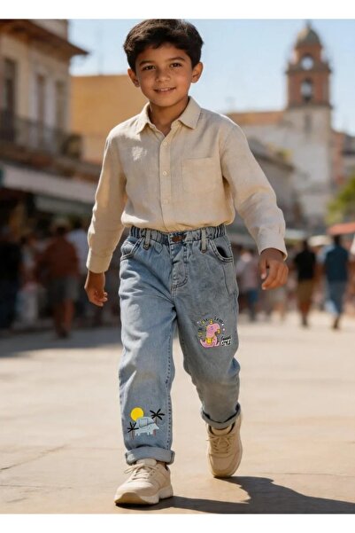 Kaizer Jeans Denim Kot Baskılı Açık Mavi Çocuk Pantolon