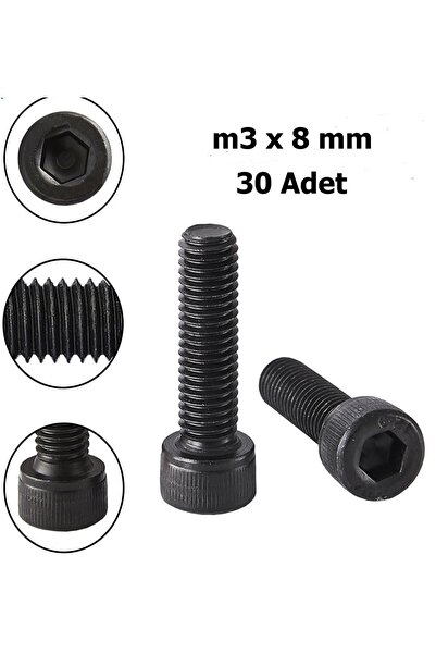 Venoa m3x8 Alyan Başlı İmbus Civata 8.8 Kalite DIN 912 Siyah - 30 Adet