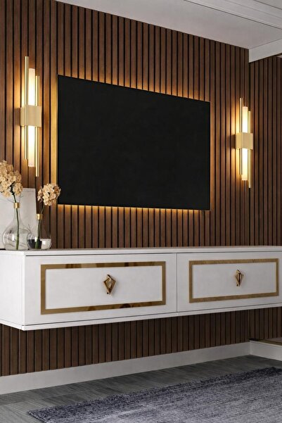 DEMONTE DECOR TV1411DD-TWİND-32 TV SEHPASI BEYAZ-ALTIN