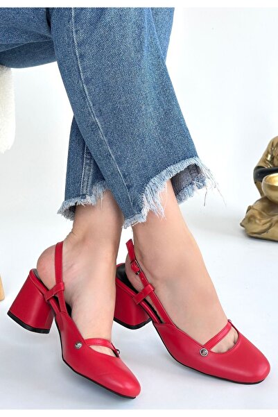 HWNLİFE Jecci Red Skin Heeled Shoes
