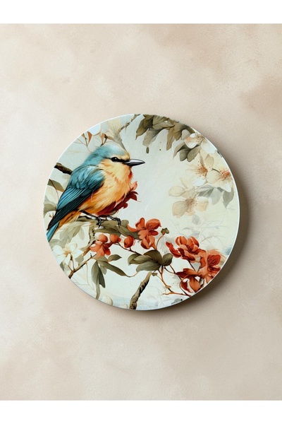 unique florya Dekoratif Duvar Tabağı KUŞ ÇİÇEK DESENİ 26 cm El Yapımı Duvara ...