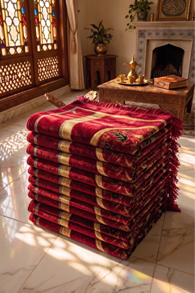 LUGMO 10 Βελούδινα Χαλιά Προσευχής Βουργουνδίας Δώρο για το Χακ και την Ούμρα...