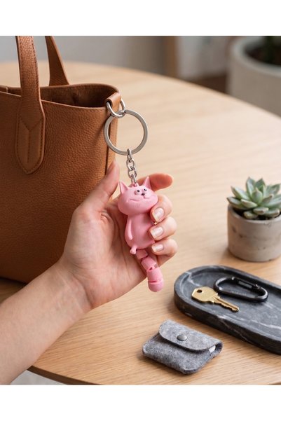LUBIKO STUDIO Pink Cute Cat Keychain & Bag Charm - Gift with a Moving Tail 🐈 ✨
