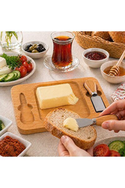 Myplas Modern Bambu Kaşıklı Peynir ve Tereyağ Sunum Tabağı