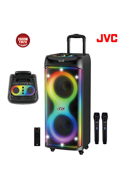 JVC Portable Trolley Party Speaker 2000W PMPO with Dual 10" Speakers, 2 Wirel...