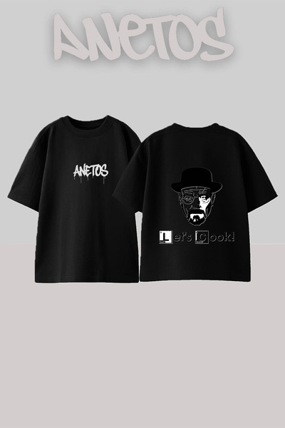 Anetos Μπλουζάκι Walter White 1 με στάμπα στην πλάτη, βαμβακερό, μαύρο, overs...