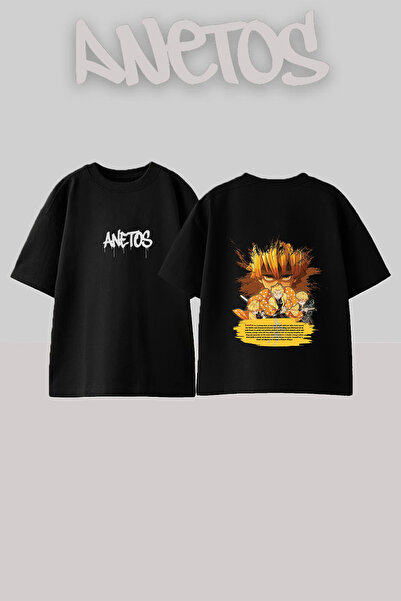 Anetos Zenitsu Agatsuma 1 Μπλουζάκι με στάμπα στην πλάτη, βαμβακερό μαύρο ove...